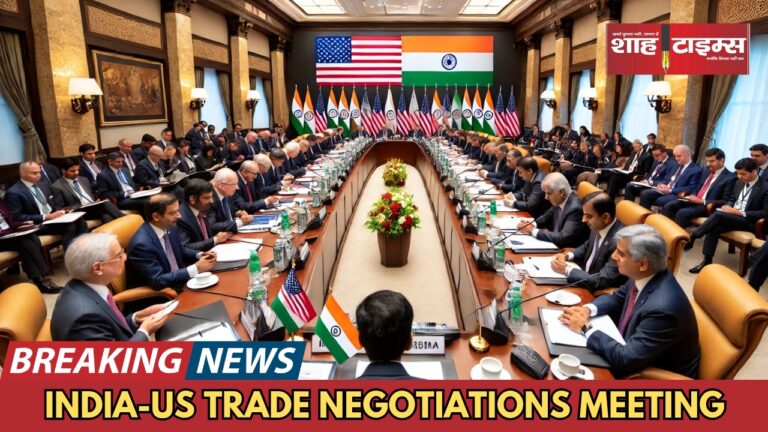 India-US trade representatives in a formal meeting discussing bilateral trade agreements and tariff policies.