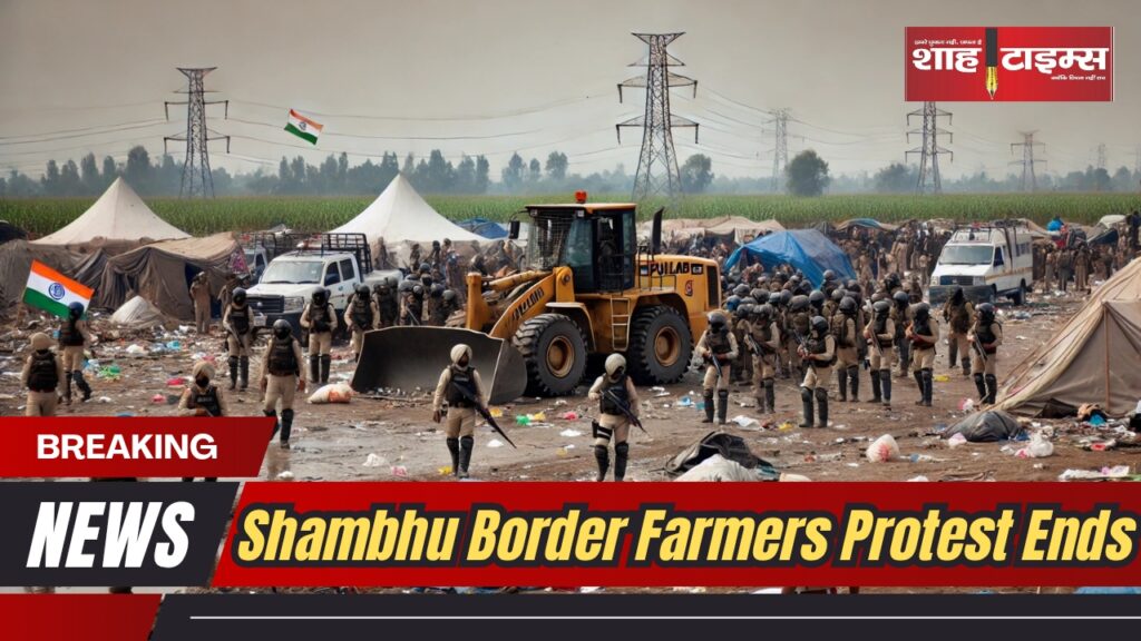 Punjab Police removing tents and structures at Shambhu Border during a crackdown on farmer protests.