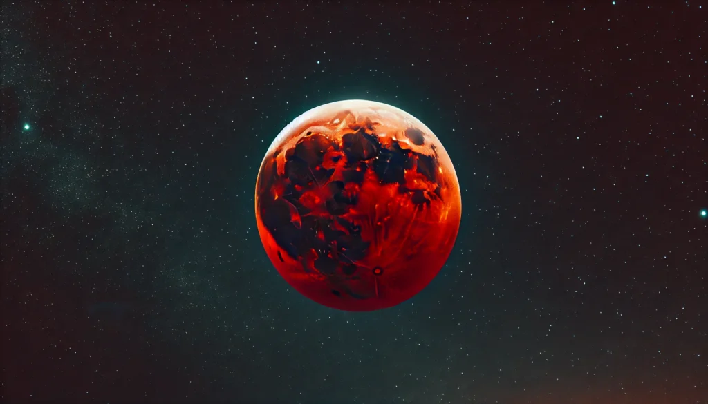 सुर्ख लाल चंद्रमा का दृश्य, होली 2025 पर चंद्र ग्रहण के दौरान ब्लड मून का अद्भुत नजारा।