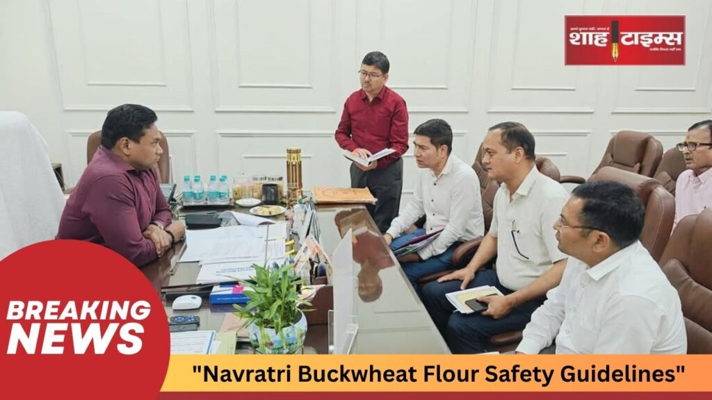 "Food safety officials inspecting the packaging and quality of buckwheat flour used for Navratri fasting