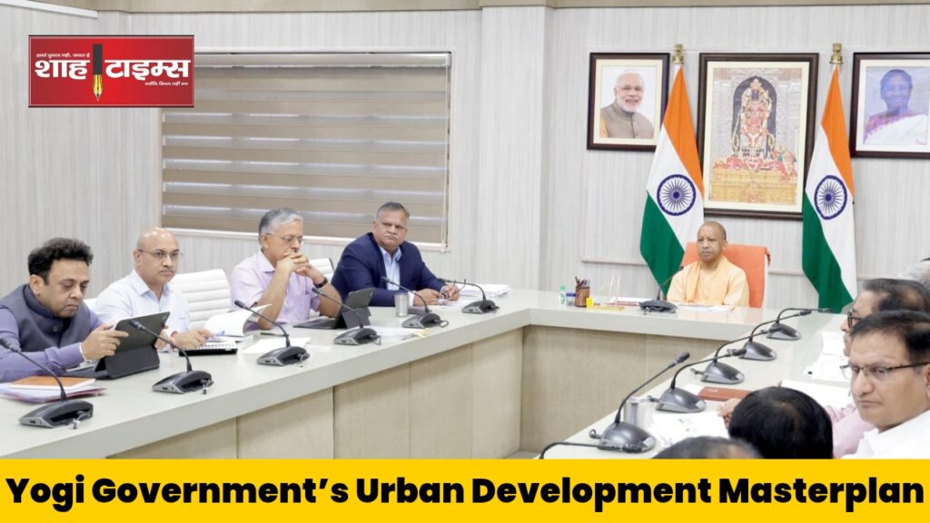 Yogi Adityanath leading an urban development review meeting focusing on e-buses and smart municipalities.