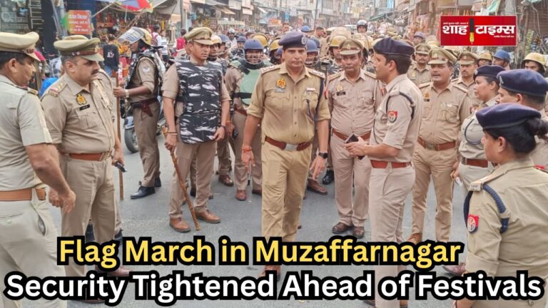 SSP Sanjay Verma conducting flag march with police and PAC in Muzaffarnagar