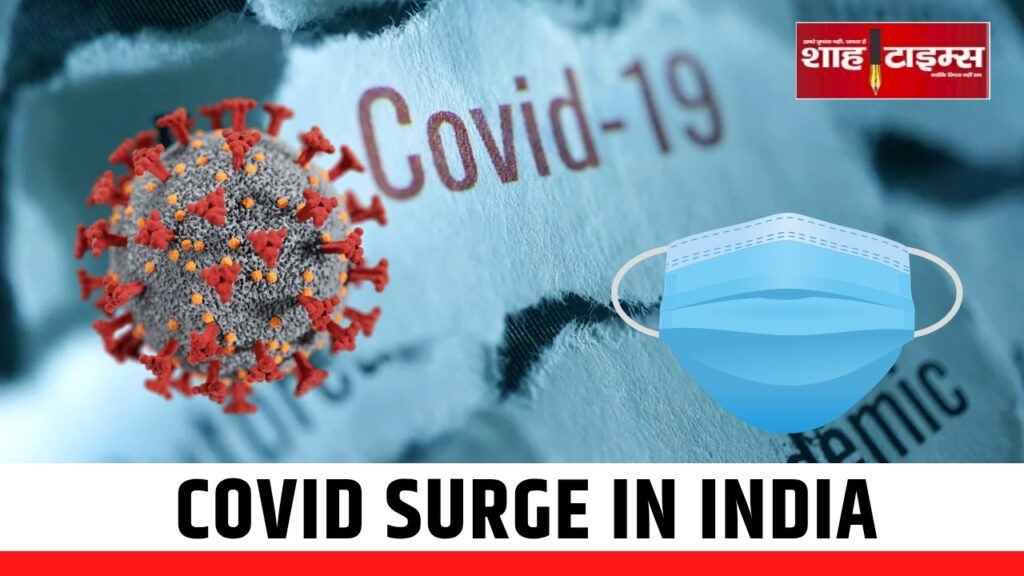 Coronavirus 3D model and face mask over COVID-19 headline background representing India's latest COVID surge – Shah Times