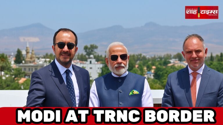 PM Narendra Modi with Cyprus officials near TRNC border zone during his official visit