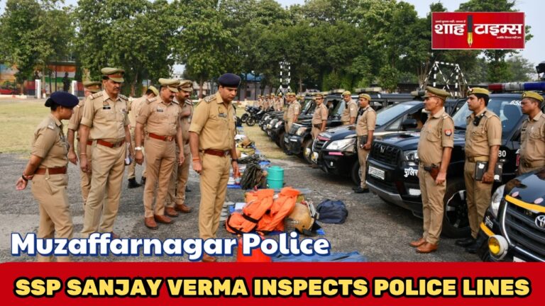 मुजफ्फरनगर में शुक्रवार परेड के दौरान पुलिसकर्मियों की सलामी लेते SSP संजय वर्मा -शाह टाइम्स