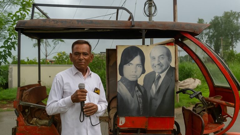 बहेड़ी में मोहम्मद रफी की बरसी पर रिक्शा पर गाने सुनाते मोहम्मद हसनैन