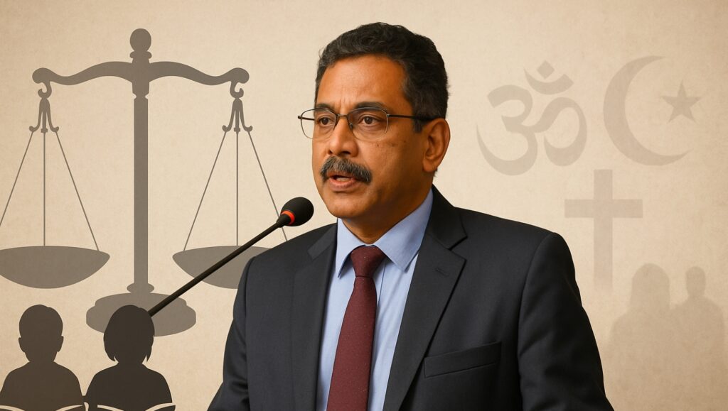 Justice V.G. Arun at Kerala event speaking on caste-free upbringing