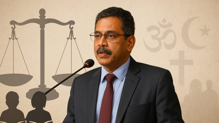 Justice V.G. Arun at Kerala event speaking on caste-free upbringing