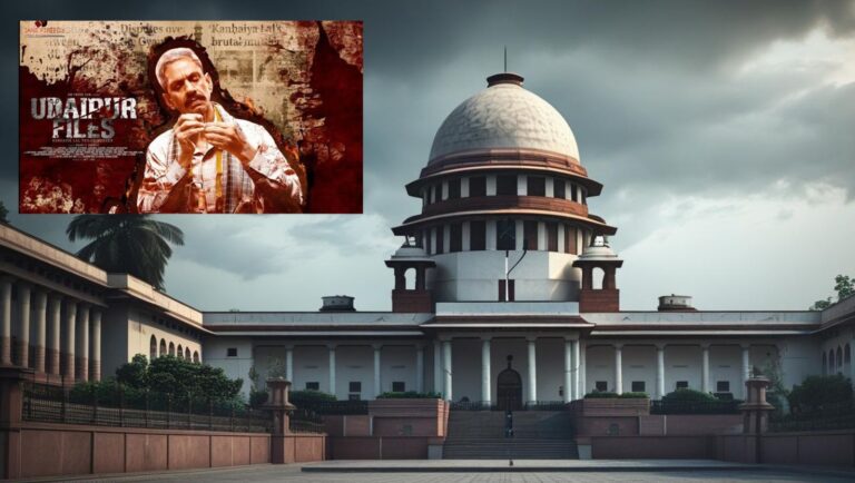 Supreme Court of India building with Udaipur Files film case text overlay – Shah Times