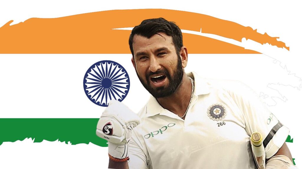 Cheteshwar Pujara retirement announcement with Indian flag background, celebrating India’s reliable Test batsman | Shah Times