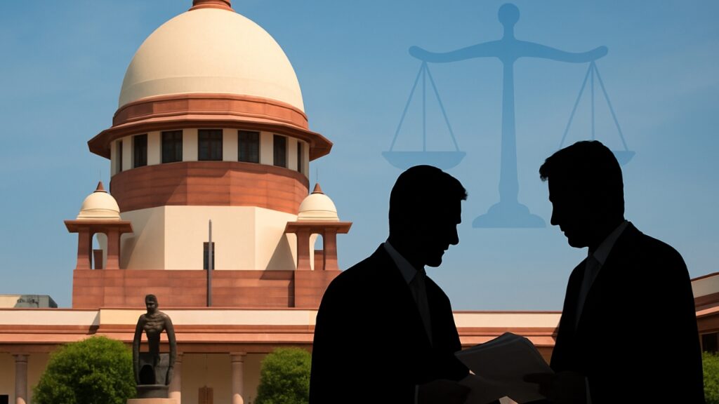 Supreme Court building front view with judges in discussion, representing withdrawal of remarks against Allahabad High Court judge – Shah Times