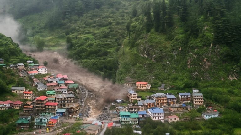 उत्तराखंड के धराली गांव में बादल फटने के बाद का दृश्य