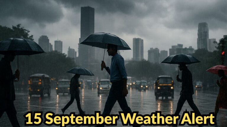 15 सितम्बर को कई राज्यों में भारी बारिश की चेतावनी, लोग सतर्क रहें।