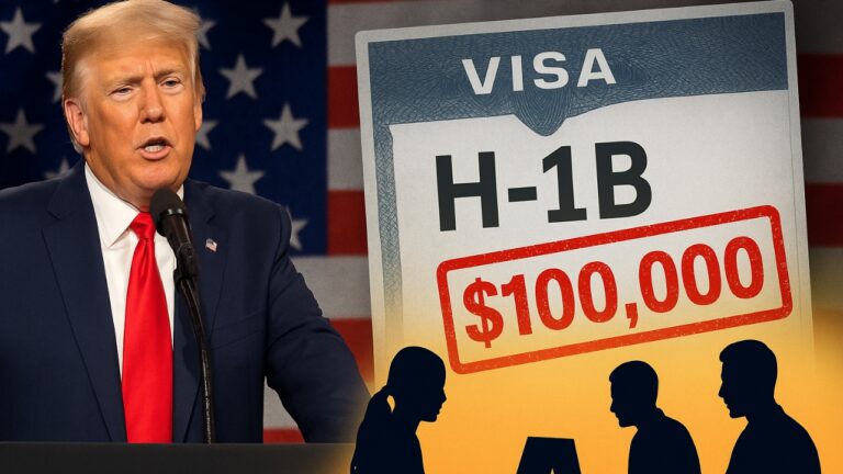 डोनाल्ड ट्रंप ने H-1B वीज़ा प्रोग्राम में 100,000 डॉलर फीस की घोषणा की।