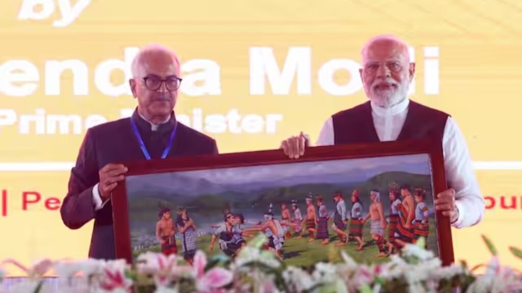 Narendra Modi addressing public rally in Churachandpur Manipur with development projects