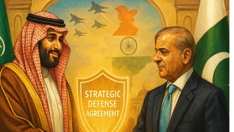 Saudi Arabia and Pakistan leaders signing defense agreement impacting India