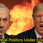 Donald Trump and Benjamin Netanyahu reacting amid Israel-Gaza conflict background with explosion fire – Shah Times
