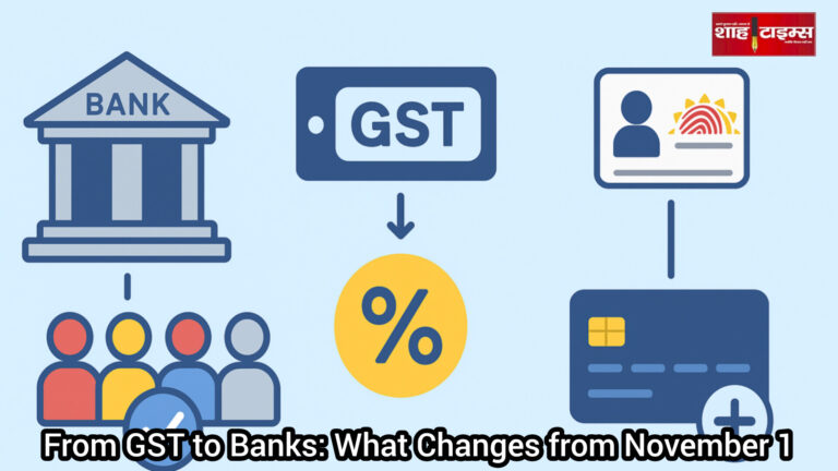 1 नवंबर 2025 से लागू हुए बैंकिंग, जीएसटी और आधार नियमों का प्रतीक चित्र।