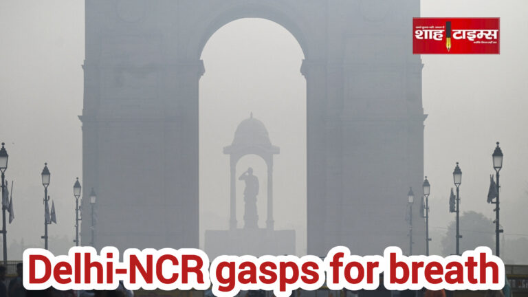 People protesting at India Gate wearing masks during toxic smog in Delhi NCR.