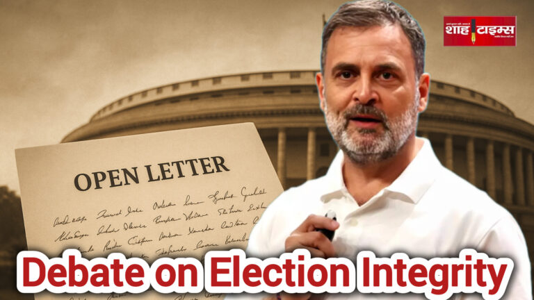 A political leader addressing issues related to election transparency, with an open letter and parliament building in the background, symbolizing the ongoing national debate on electoral integrity.