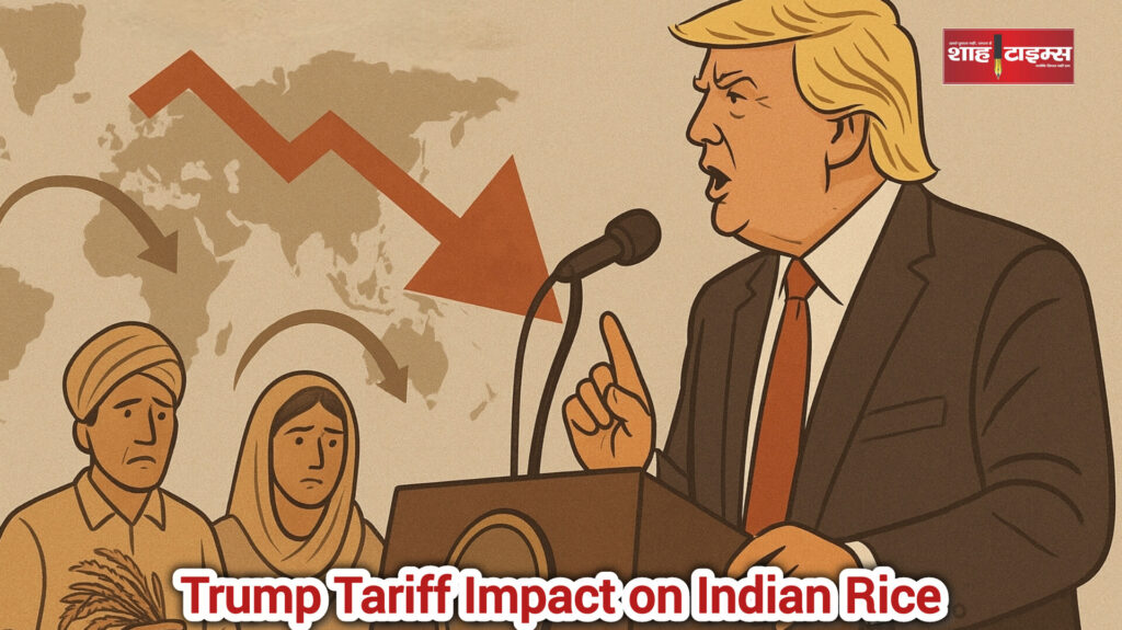 Shah Times illustration of Trump tariff impact on Indian rice exports