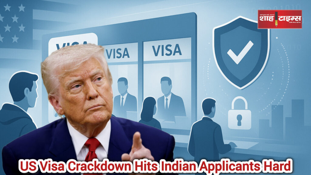 Illustration showing US visa cancellations and security policy shifts, Shah Times.