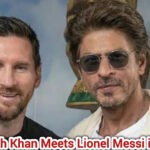 Shah Rukh Khan standing alongside Lionel Messi at a football event in Kolkata, both smiling for the camera. ⚽✨ #ShahTimes