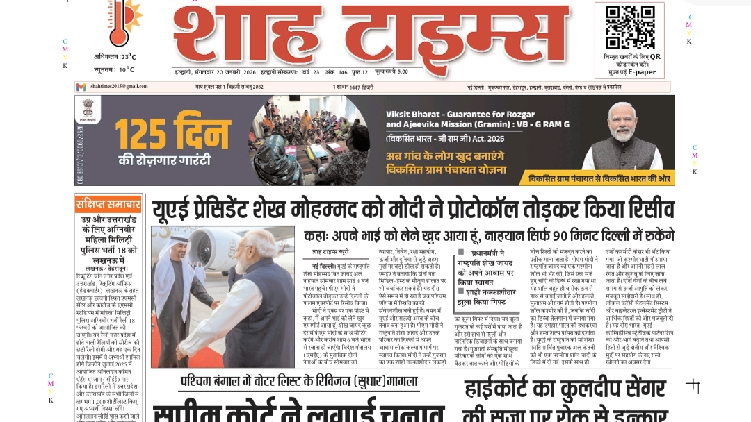 शाह टाइम्स ई-पेपर 20 जनवरी 2026 | आज की टॉप खबरें