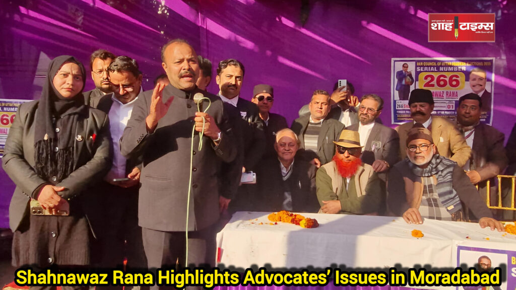 Shahnawaz Rana addressing advocates during Bar Council meeting in Moradabad Shah Times