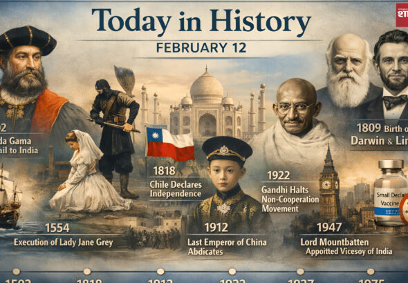 visual timeline highlighting major global and Indian events of February 12 – Shah Times