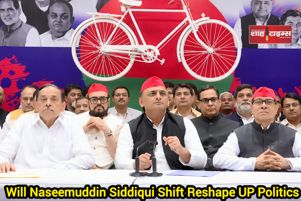 Symbolic political transition scene in Lucknow with party flags – Shah Times