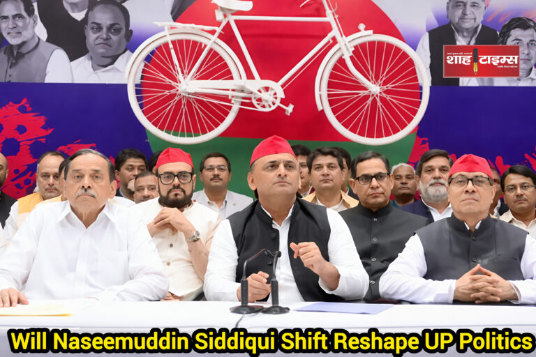 Symbolic political transition scene in Lucknow with party flags – Shah Times