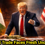 Editorial illustration on India US tariff tension by Shah Times