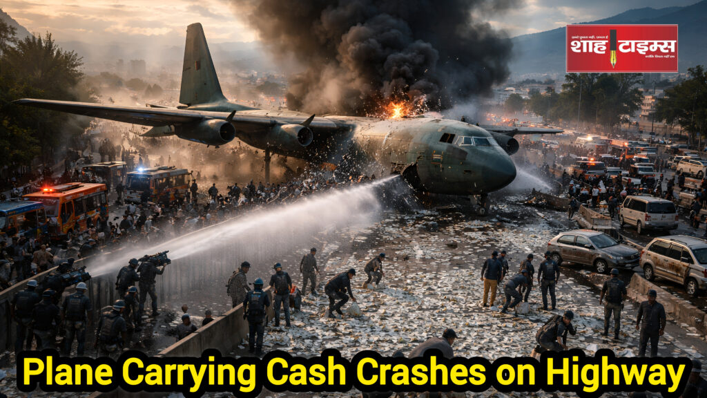 Military Hercules C-130 plane crash site with scattered banknotes on highway in Bolivia, Shah Times report