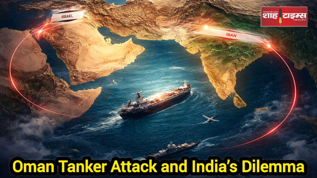 Editorial illustration of India, Israel and Iran with oil tanker in Arabian Sea, Shah Times