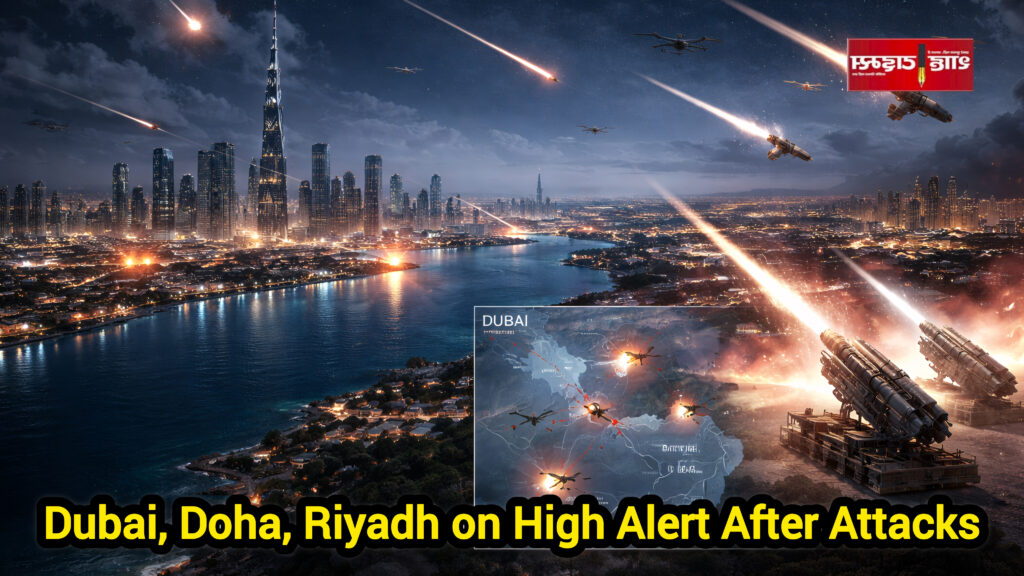 Missile and drone conflict scene over Gulf region with military overlays – Shah Times