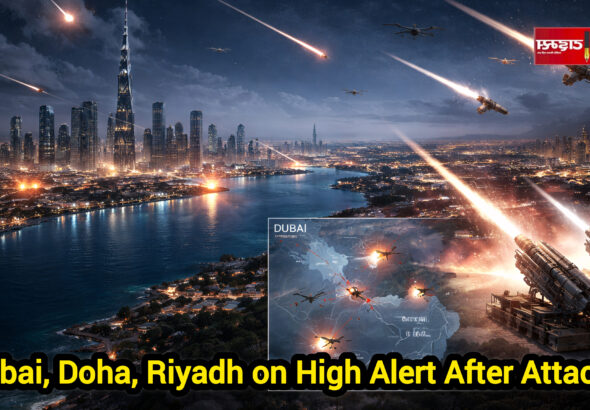 Missile and drone conflict scene over Gulf region with military overlays – Shah Times