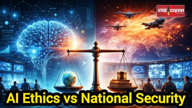 Editorial illustration showing AI technology and military strategy conflict concept | Shah Times