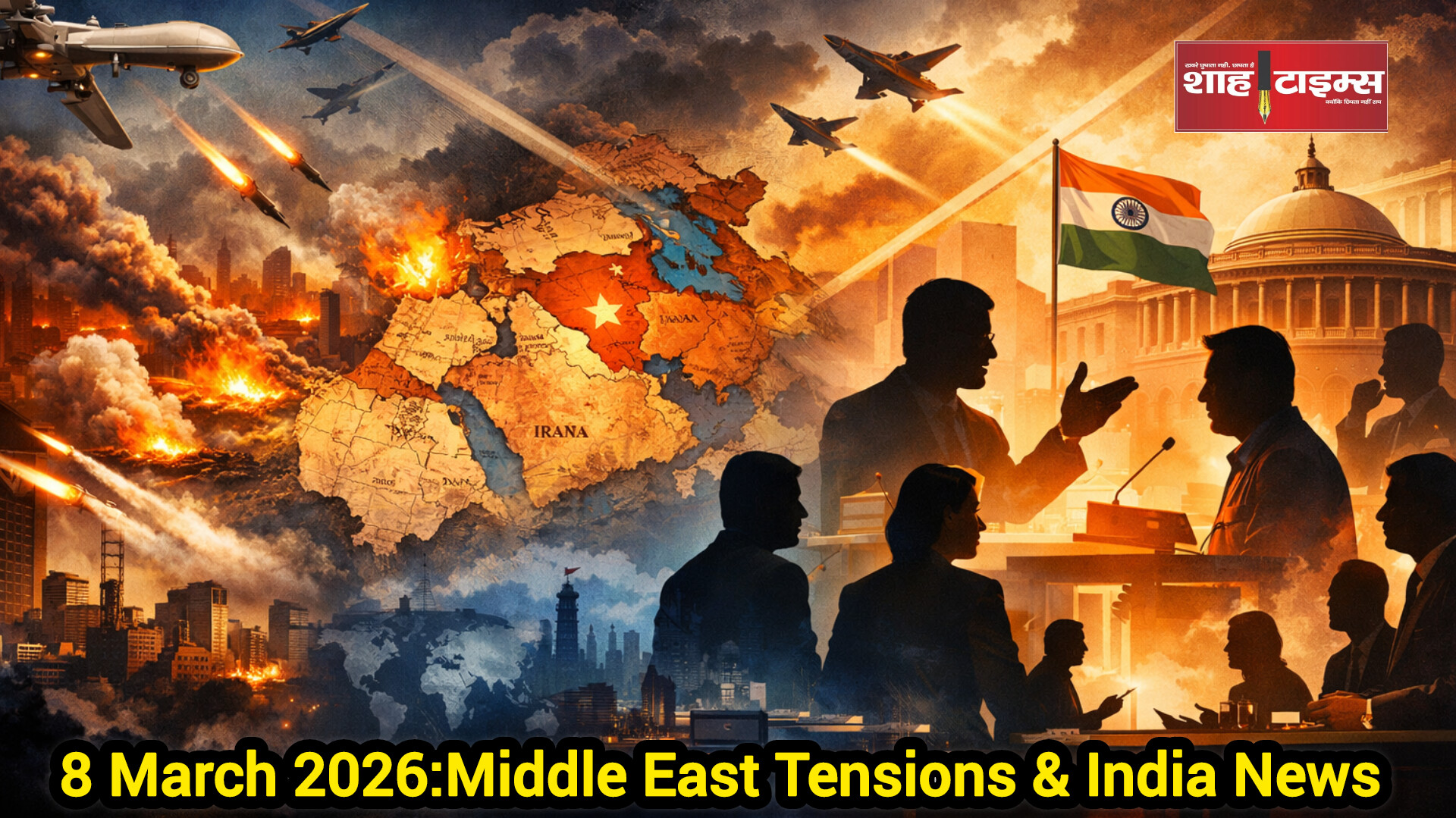8 मार्च 2026 : मिडिल ईस्ट में जंग की तपिश,भारत में सियासी हलचल