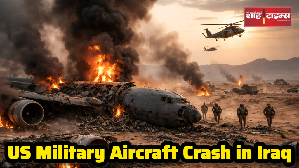 US KC-135 military refueling aircraft crash scene in desert war zone during Middle East conflict | Shah Times