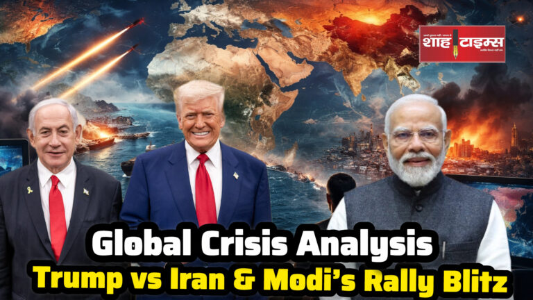 Shah Times visual on 14 March 2026 news covering Middle East war Trump claims Modi speeches and Indian ships in Hormuz