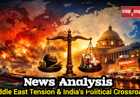 Editorial visual representing global tensions in the Middle East and political developments in India | Shah Times
