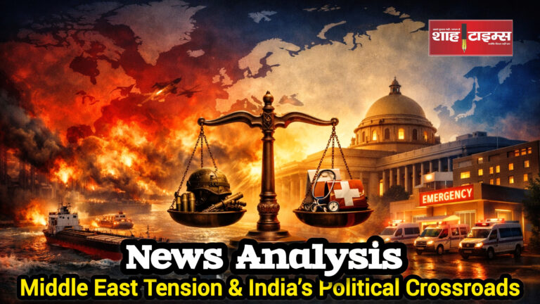 Editorial visual representing global tensions in the Middle East and political developments in India | Shah Times