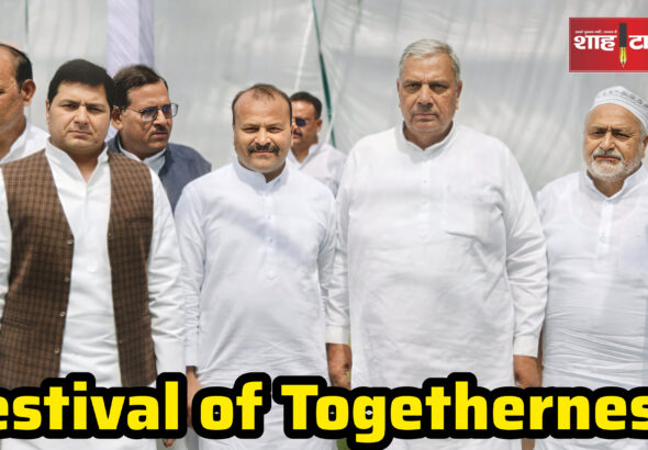 Community leaders sharing greetings at Shah Times Eid Milan event