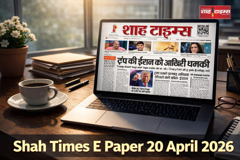 Shah Times ई-पेपर 20 अप्रैल 2026 का फ्रंट पेज, जिसमें आज की प्रमुख राष्ट्रीय और अंतरराष्ट्रीय खबरें शामिल हैं।