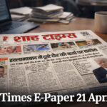 Shah Times E-Paper 21 अप्रैल 2026 का फ्रंट पेज, जिसमें राष्ट्रीय और अंतरराष्ट्रीय बड़ी खबरें शामिल हैं।