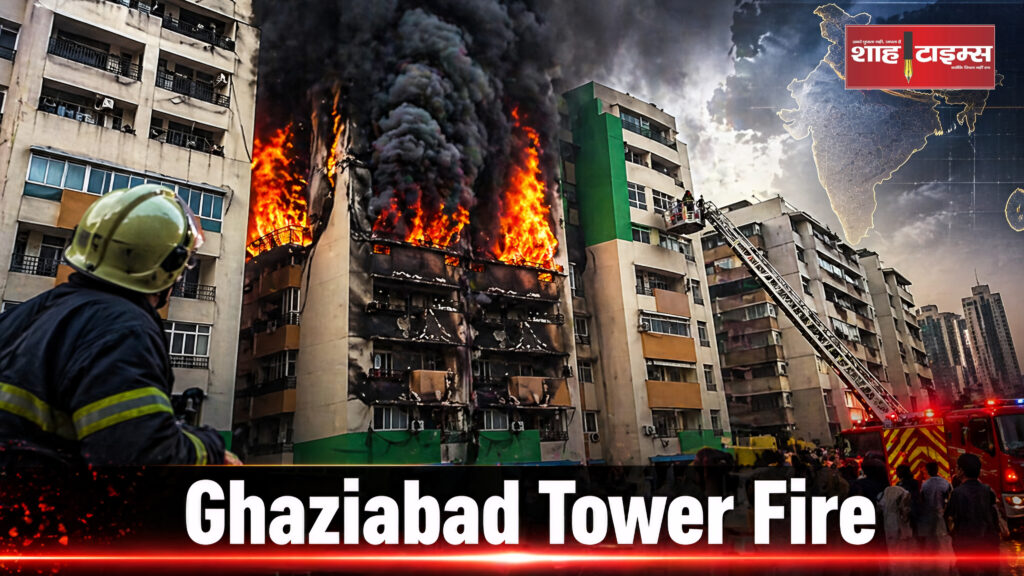 Shah Times coverage of massive fire at Gaur Green Avenue Indirapuram