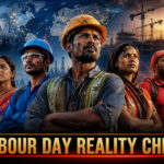 Labour Day protest workers holding flags India Shah Times