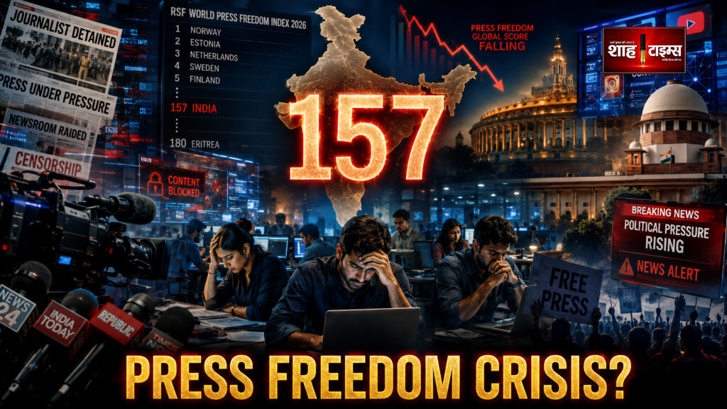 Shah Times editorial visual showing India and global press freedom crisis in 2026