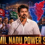 Shah Times political visual of Vijay TVK alliance support in Tamil Nadu
